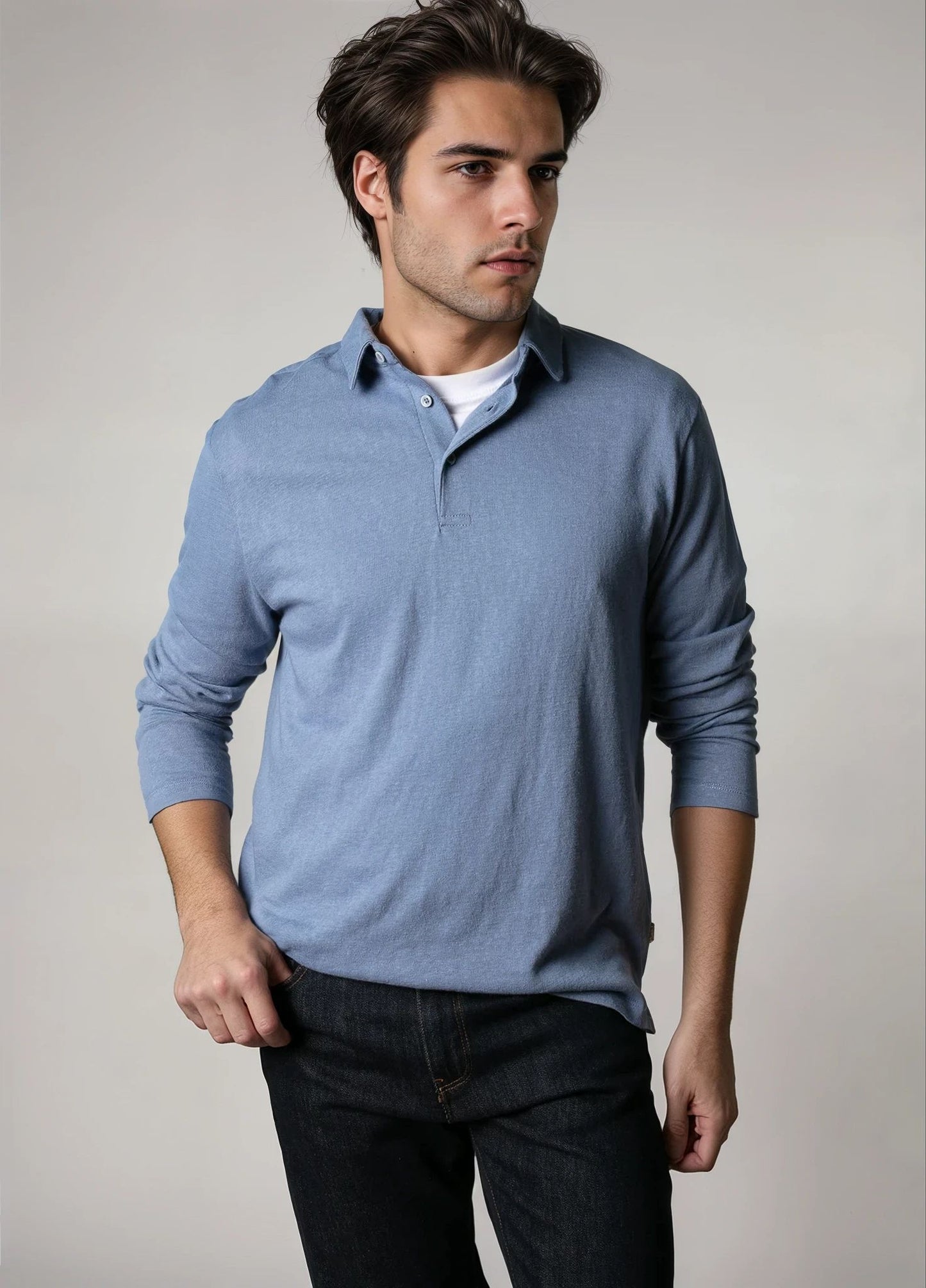 Polo manga larga flamé azul