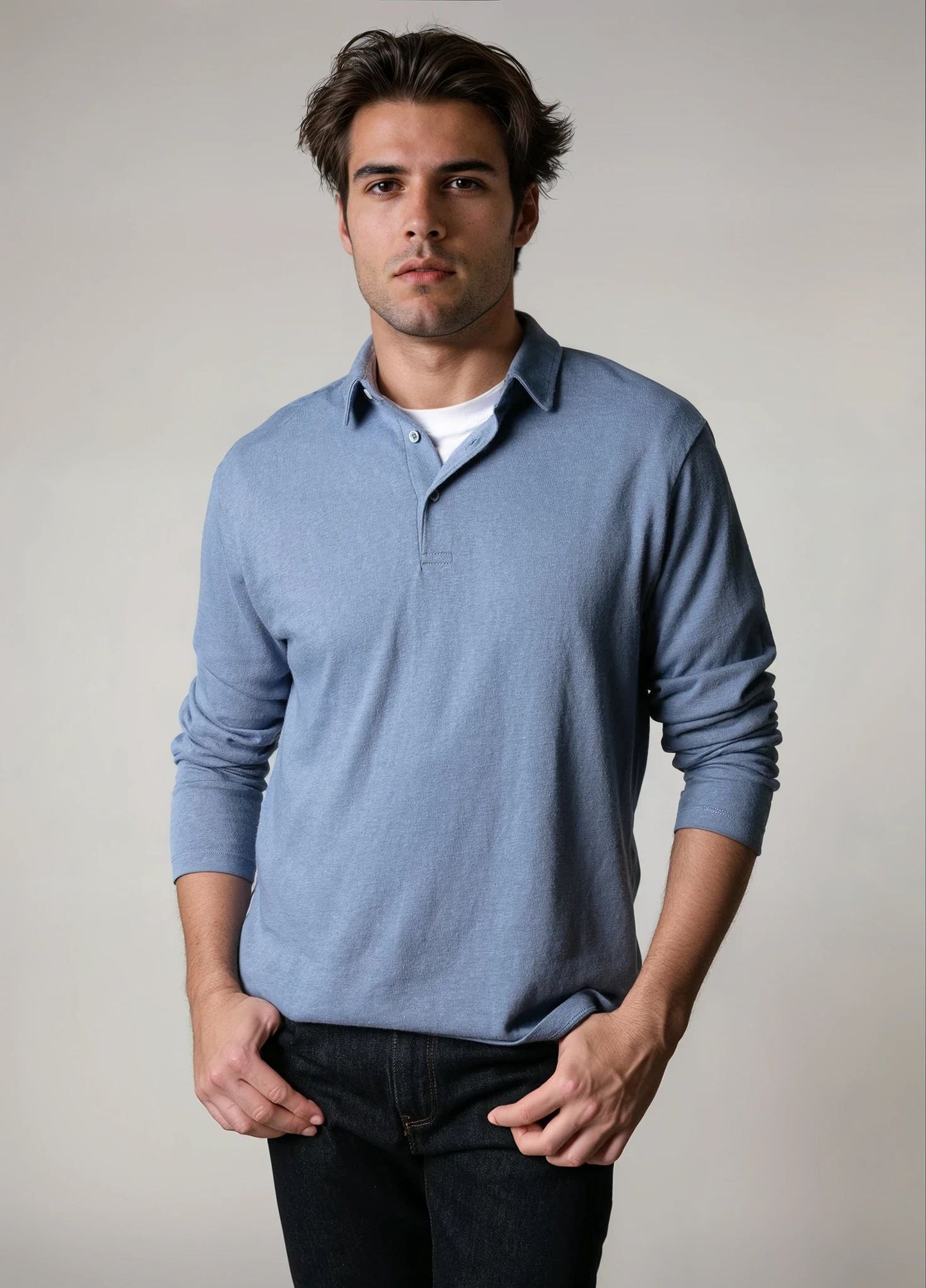 Polo manga larga flamé azul