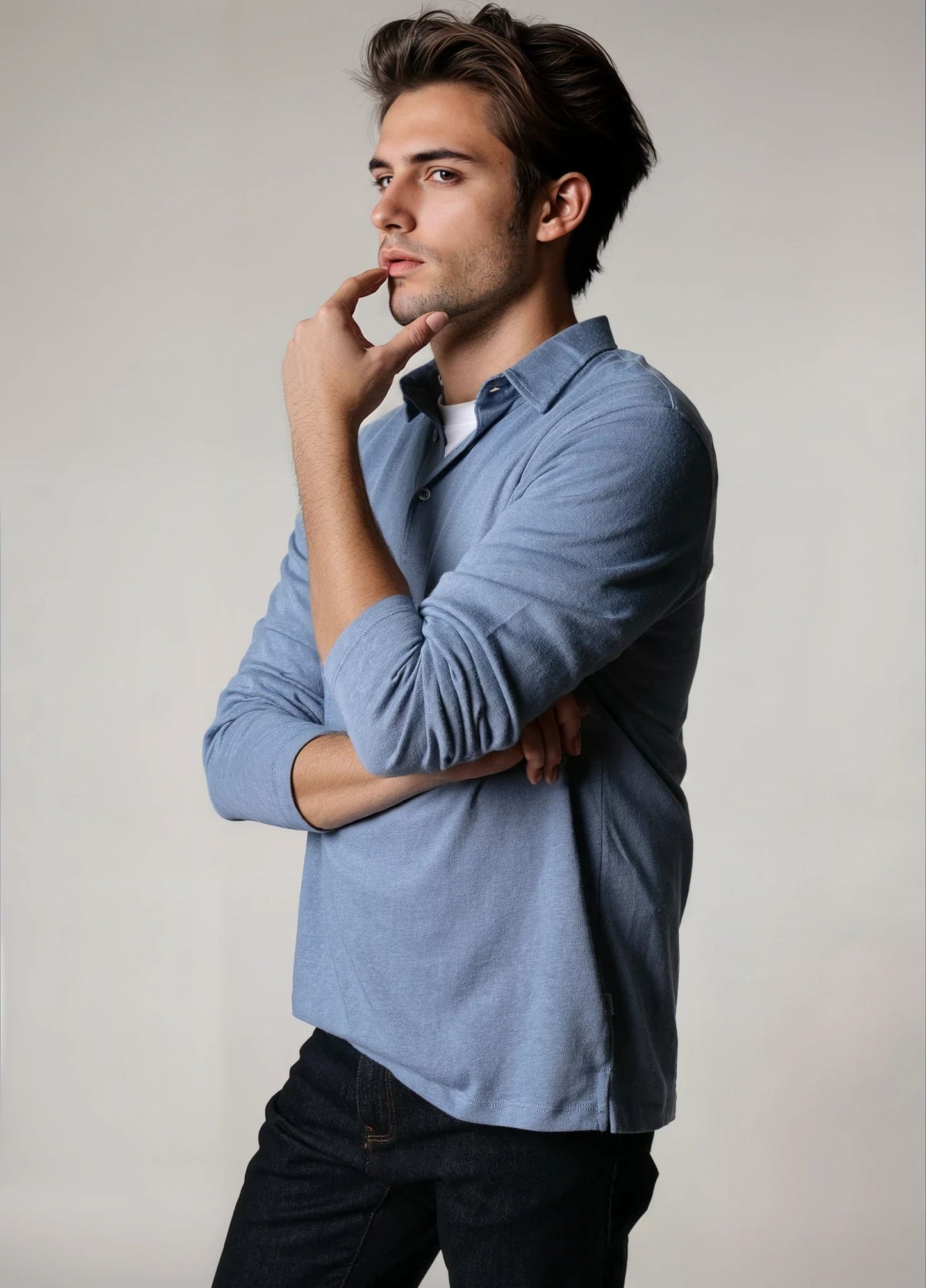 Polo manga larga flamé azul
