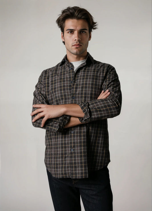 Camisa sport cuadros marrón