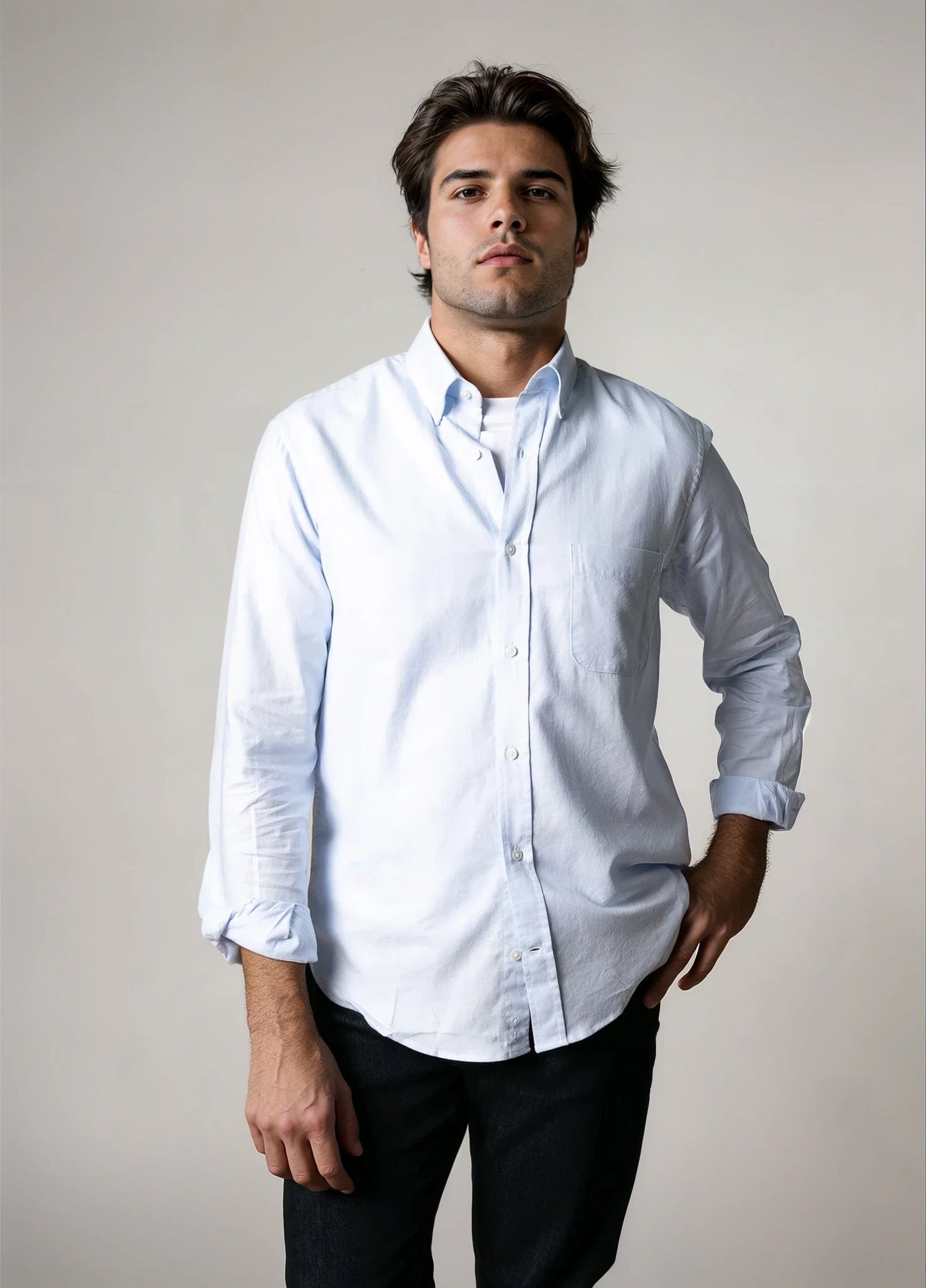 Camisa sport pin point celeste