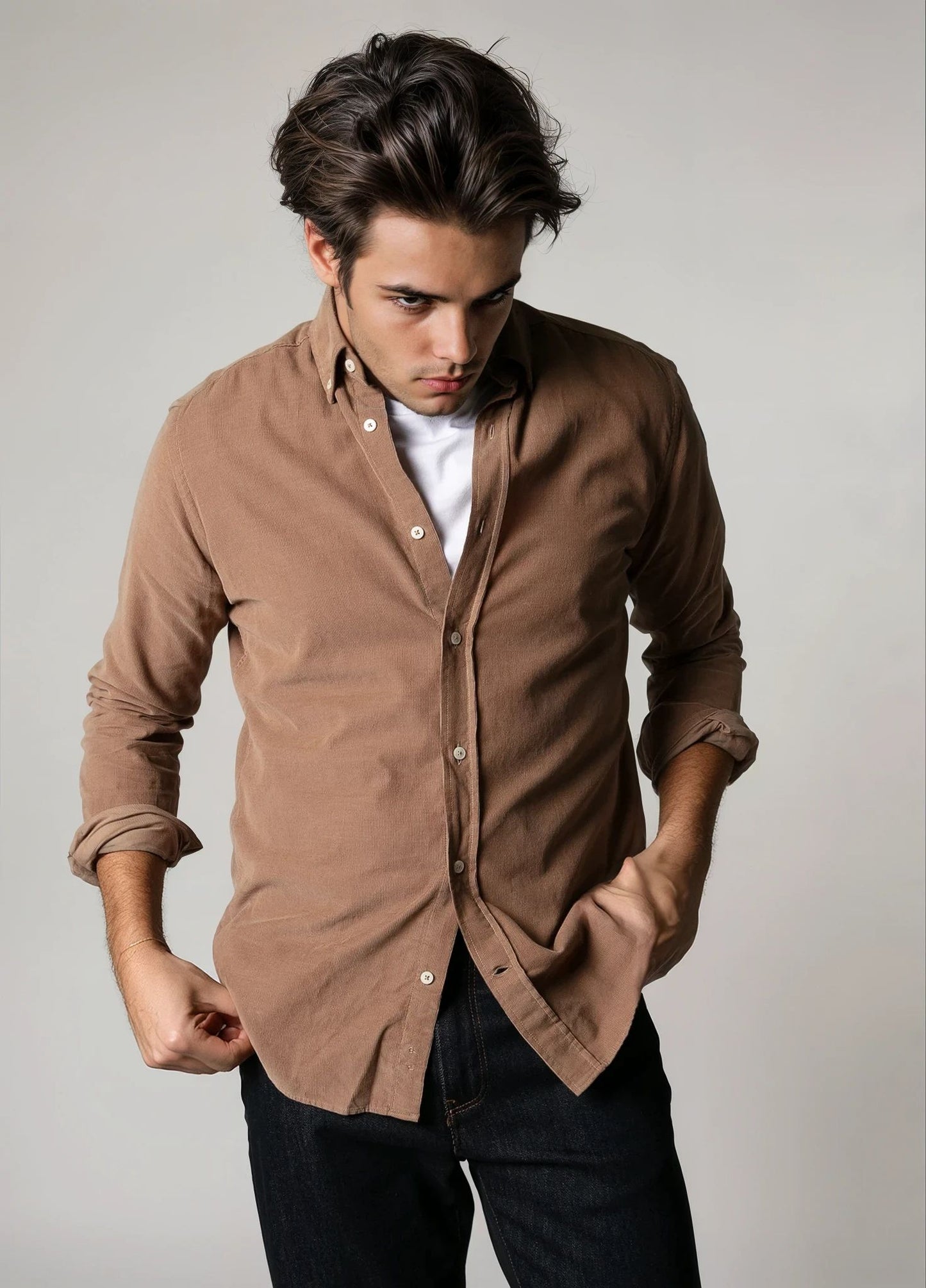 Camisa sport micro pana tostado