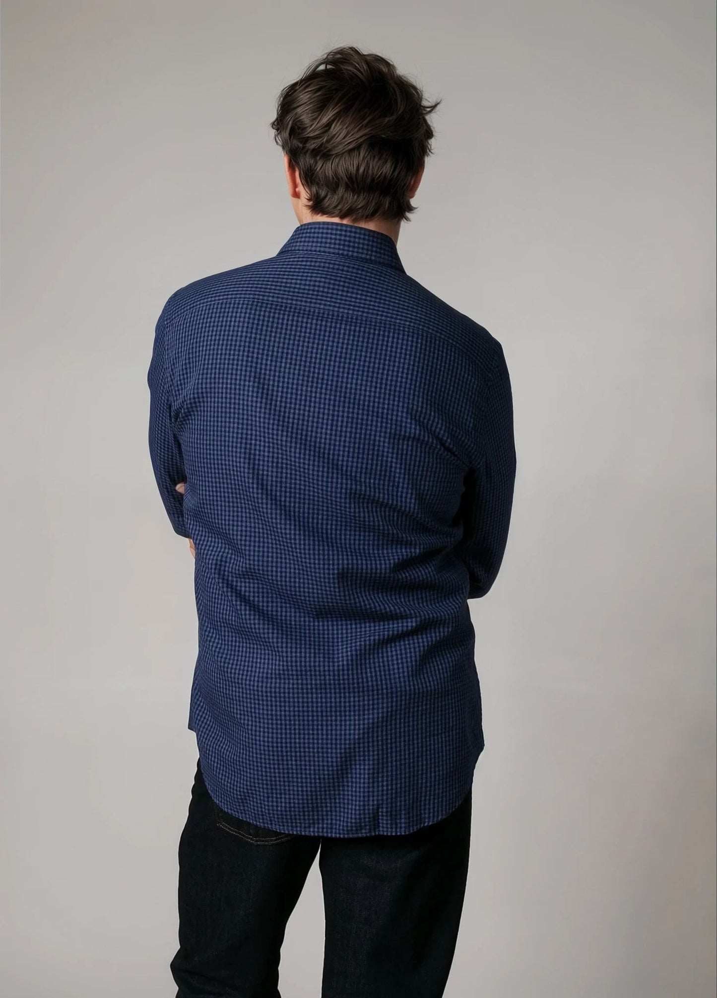 Ink blue checkered sport shirt