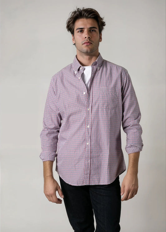 Camisa sport botón cuadros granates