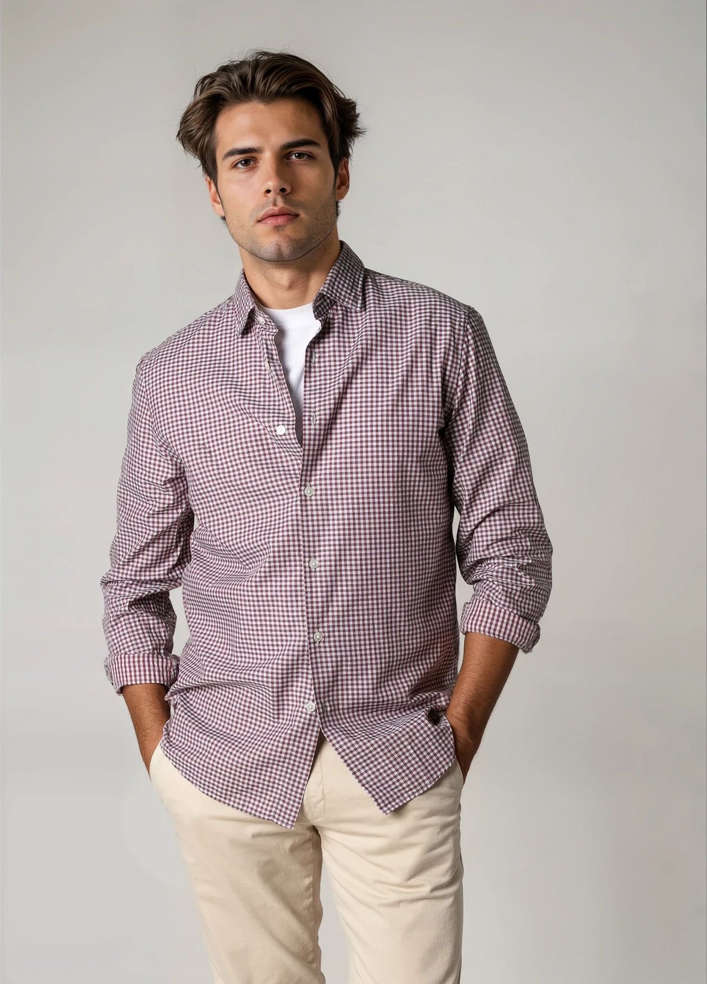 Camisa sport cuadros granates