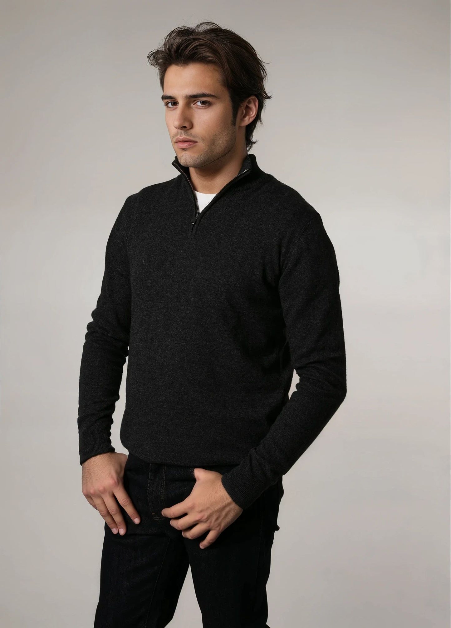 Jersey cuello zip lana antracita