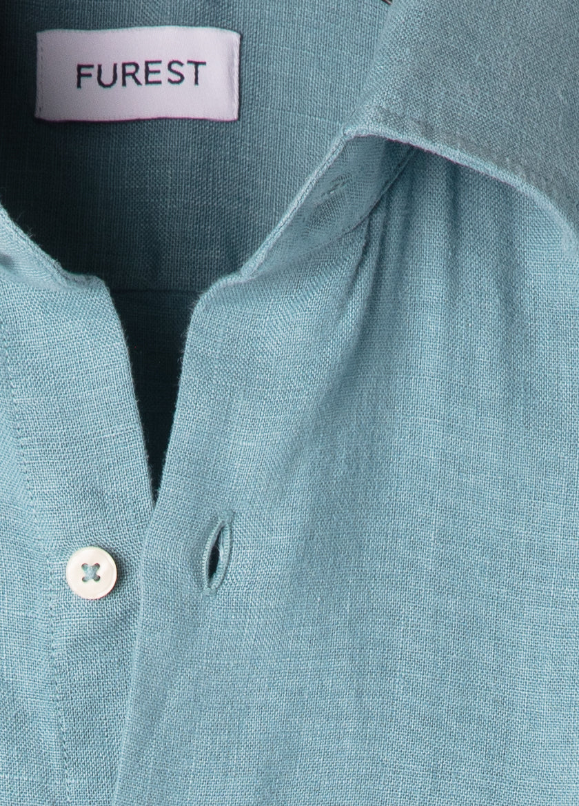 Green linen short-sleeved shirt