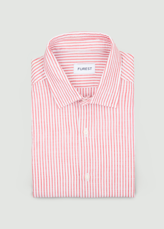 Camisa sport algodón y lino rayas color rojo