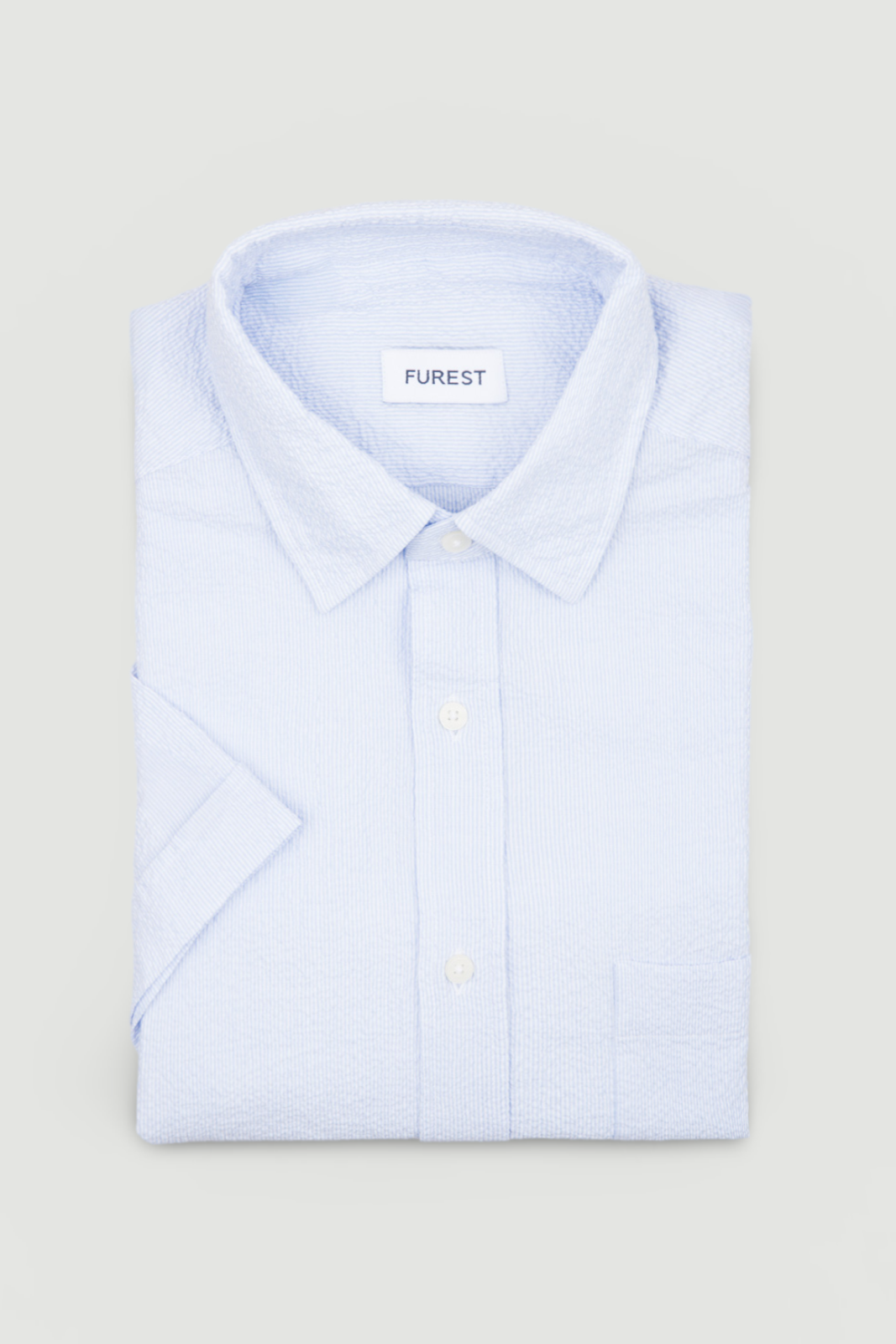 Short-sleeved sport shirt with light blue micro stripes