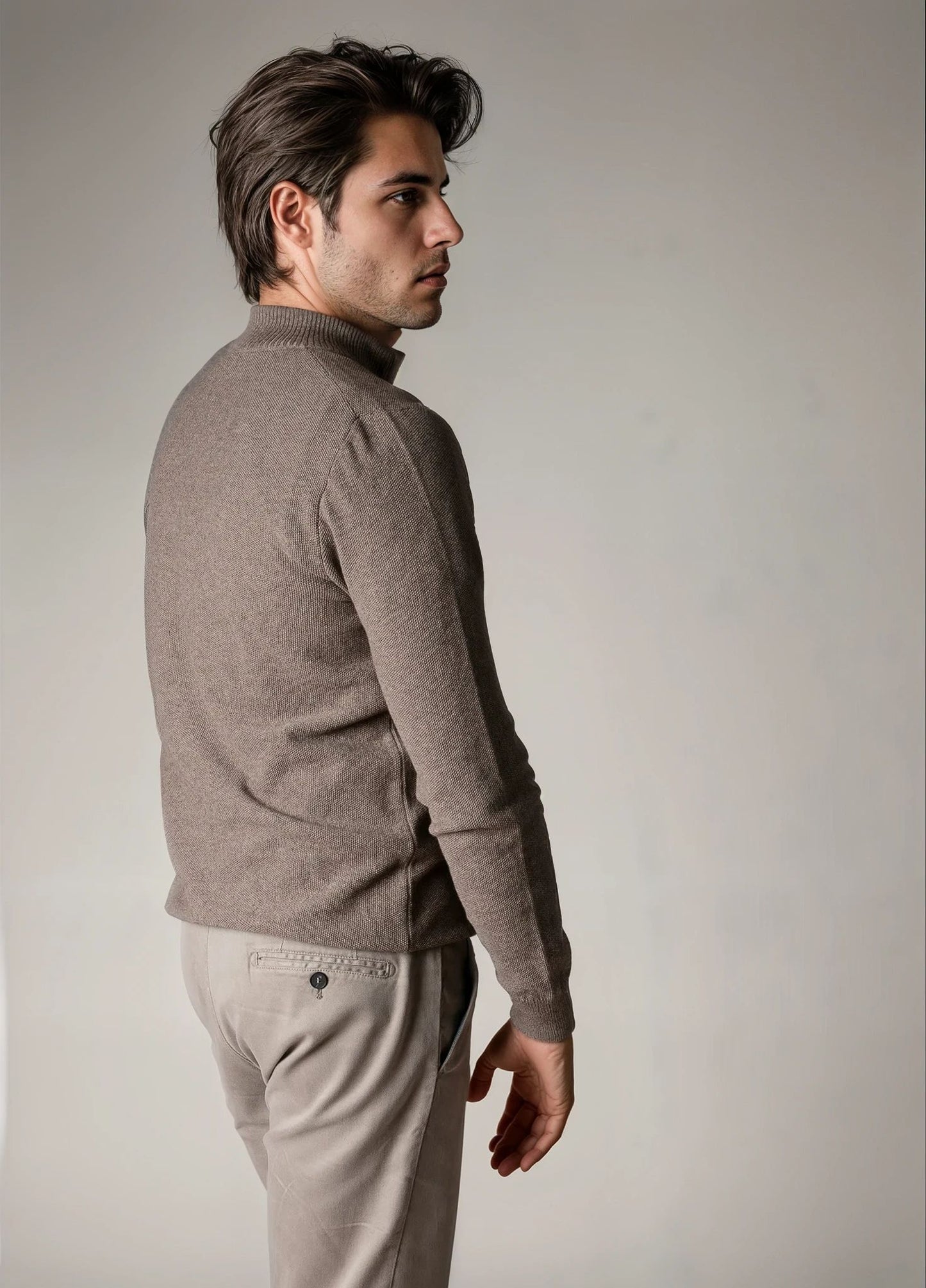 Jersey cuello zip punto de arroz visón