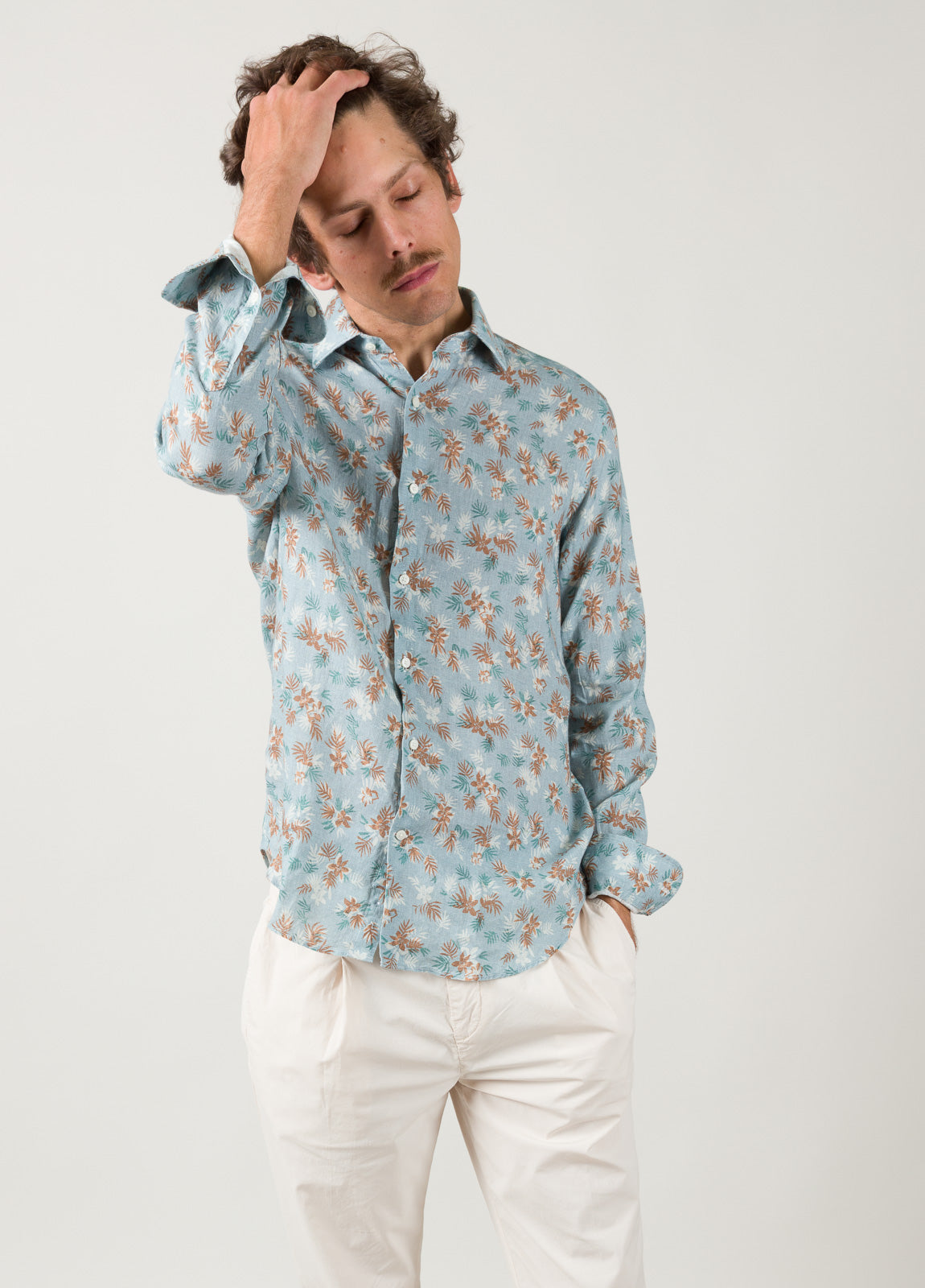 Camisa sport flores azul