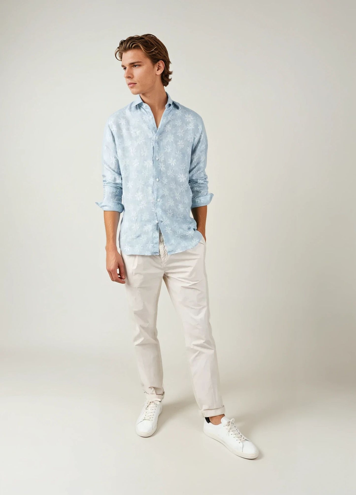 Camisa sport flores celeste