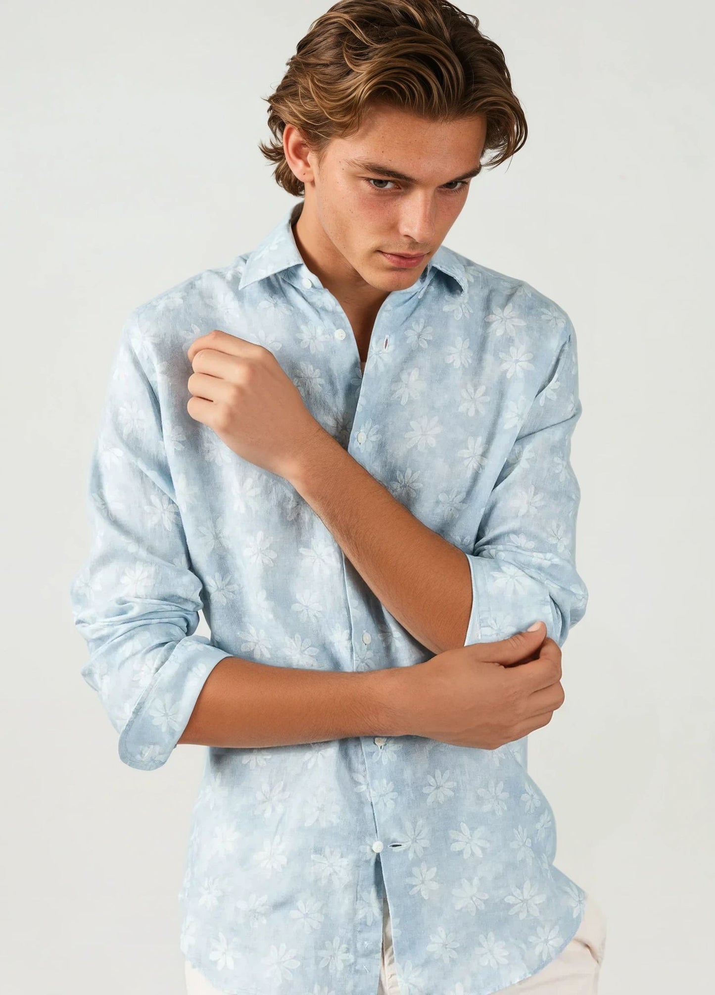 Camisa sport flores celeste