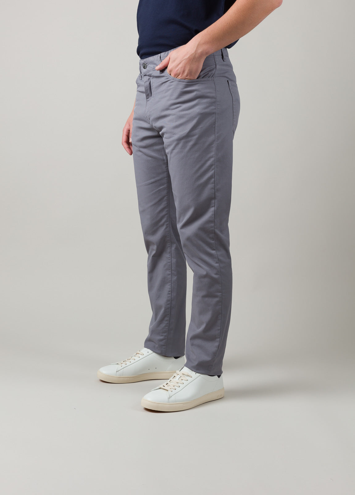 Gray five-pocket pants