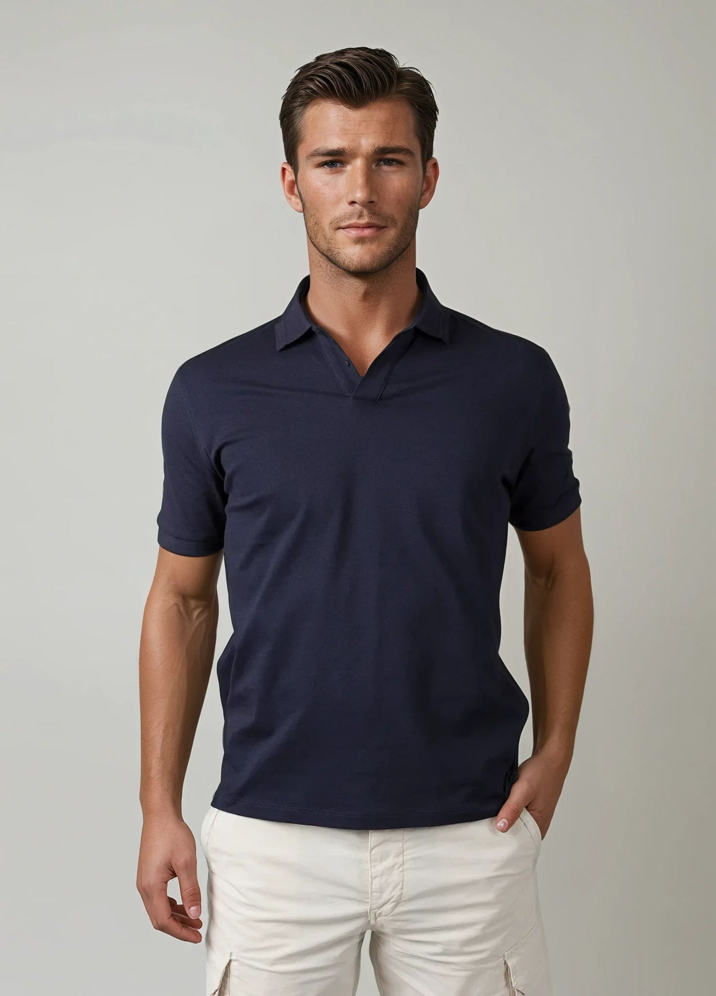 Polo cuello V marino