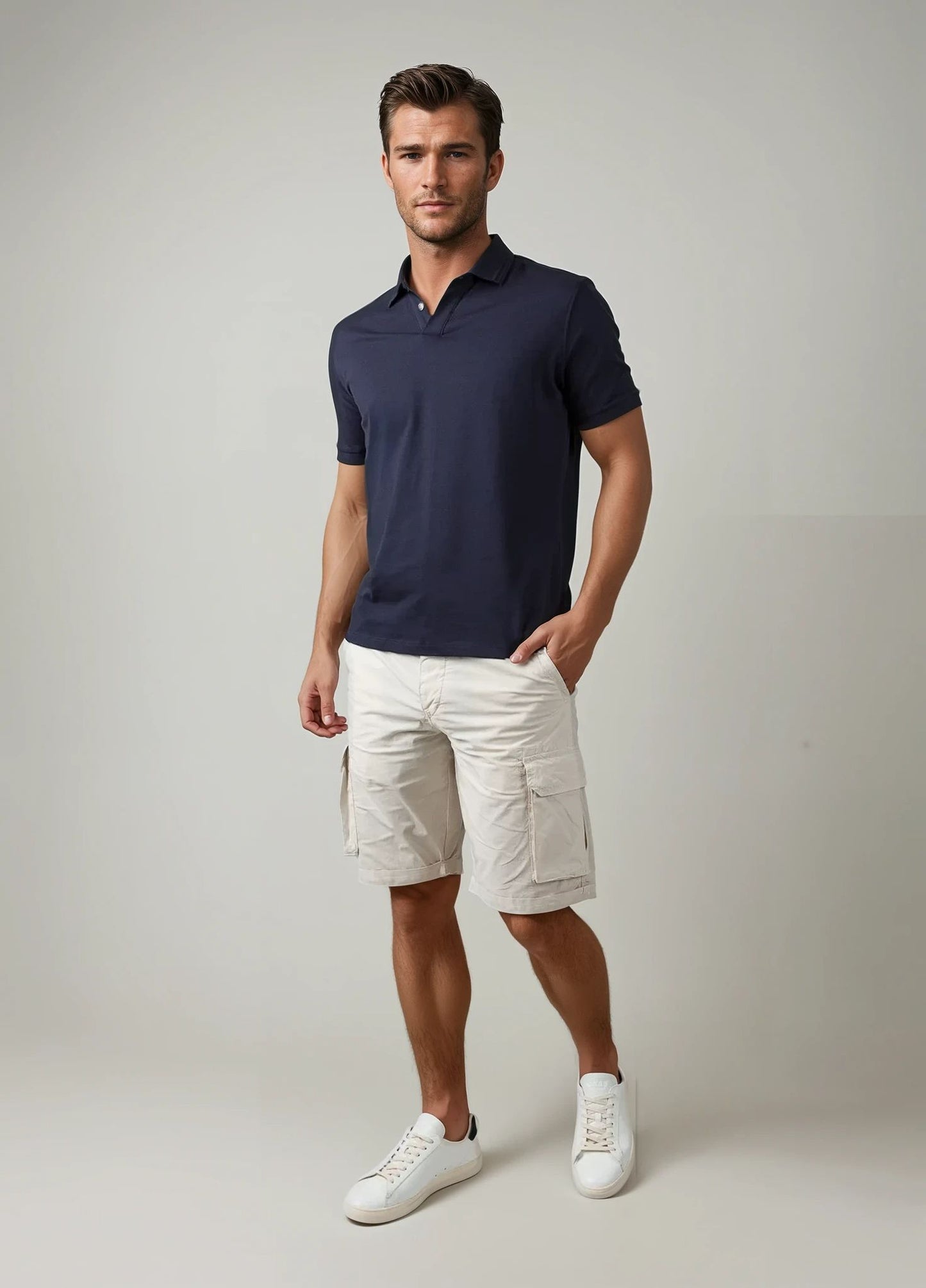 Polo cuello V marino