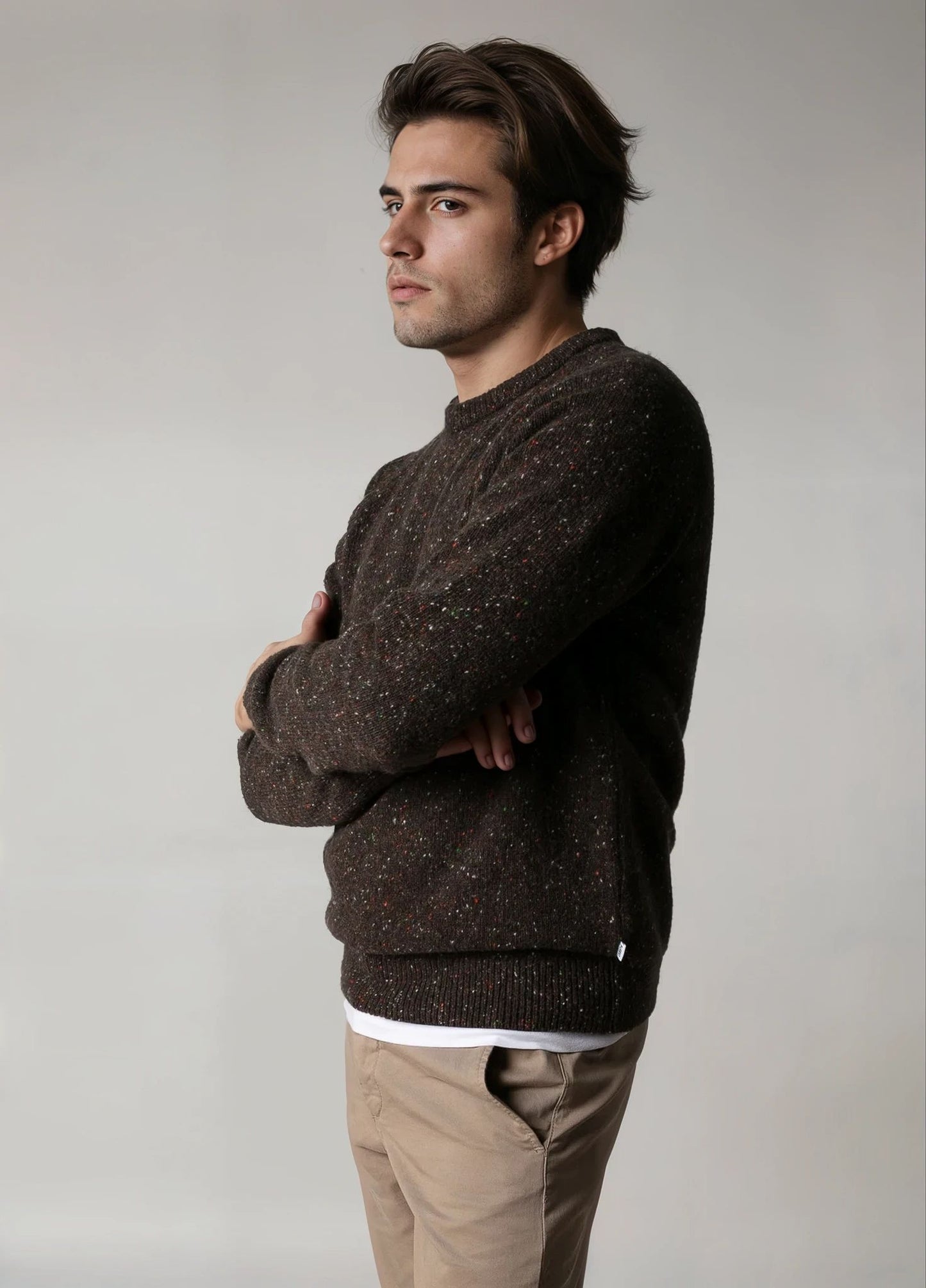 Jersey cuello redondo jaspeado marrón (PRÓXIMAMENTE)