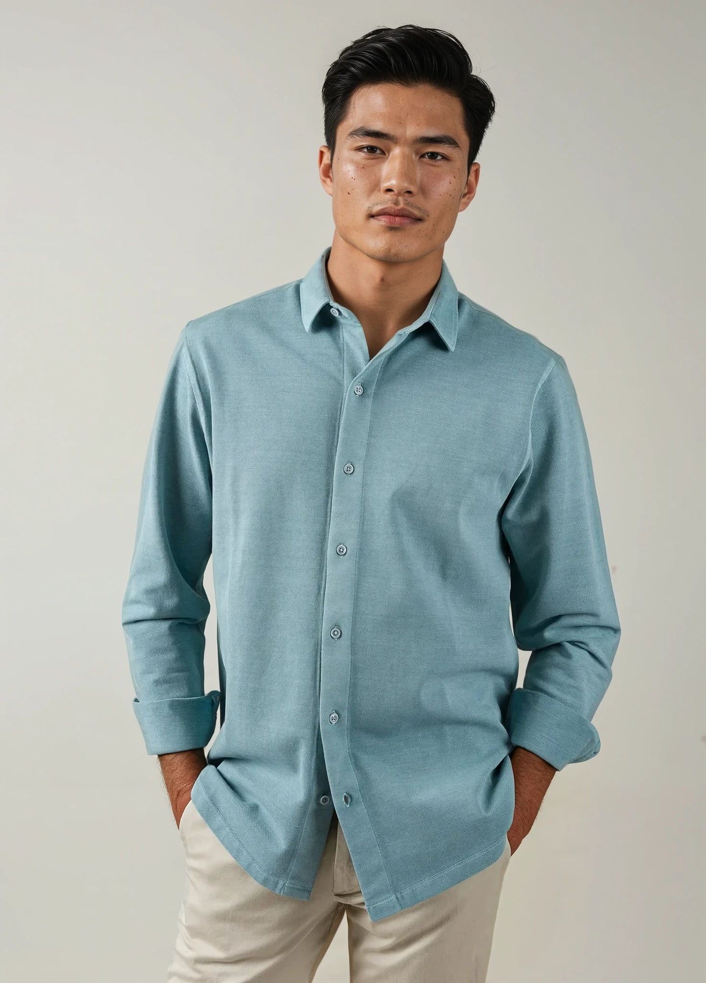 Camisa sport piqué petróleo