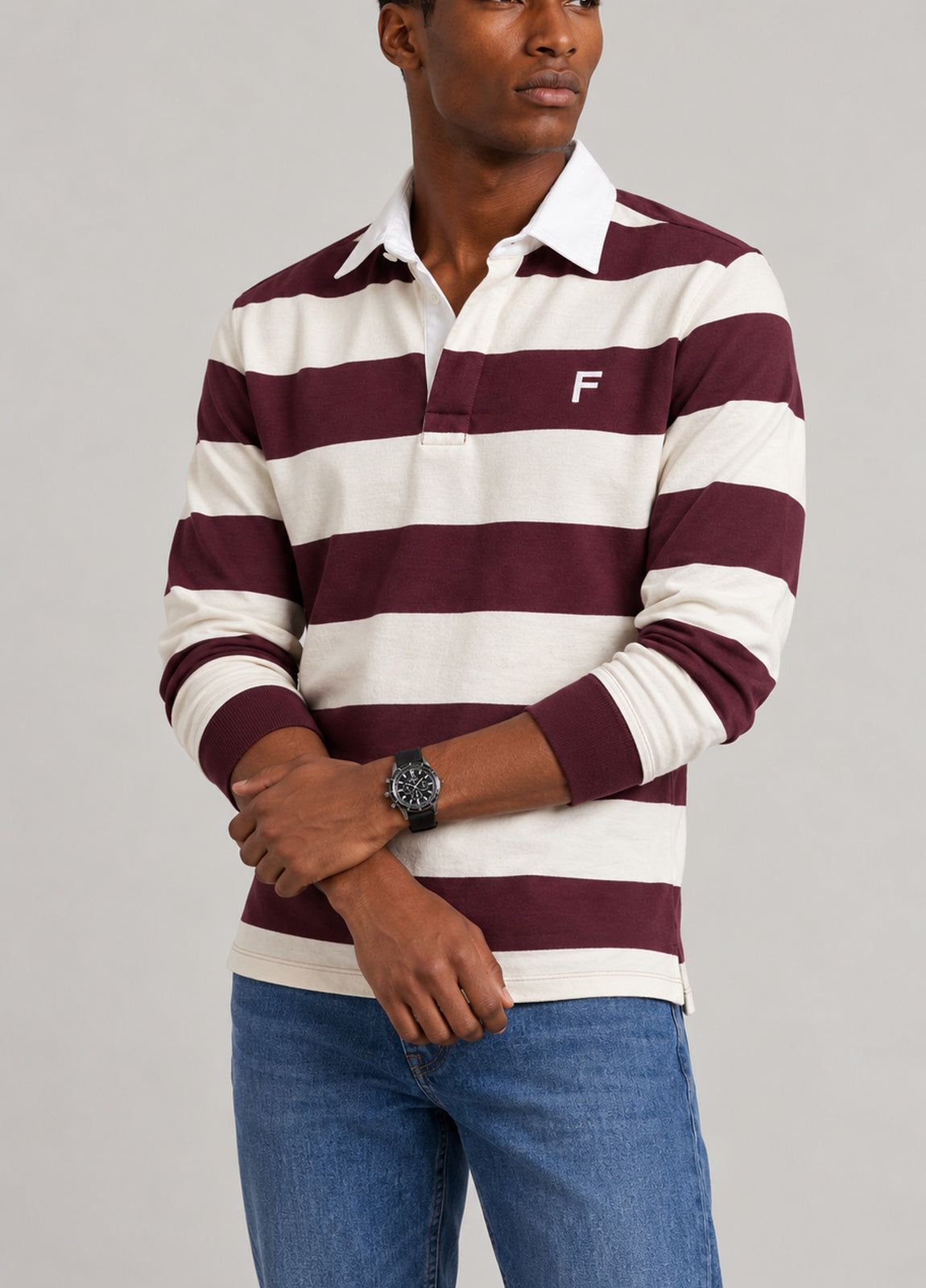 Jersey Polo L/S Rugby Ecry/Burdeos