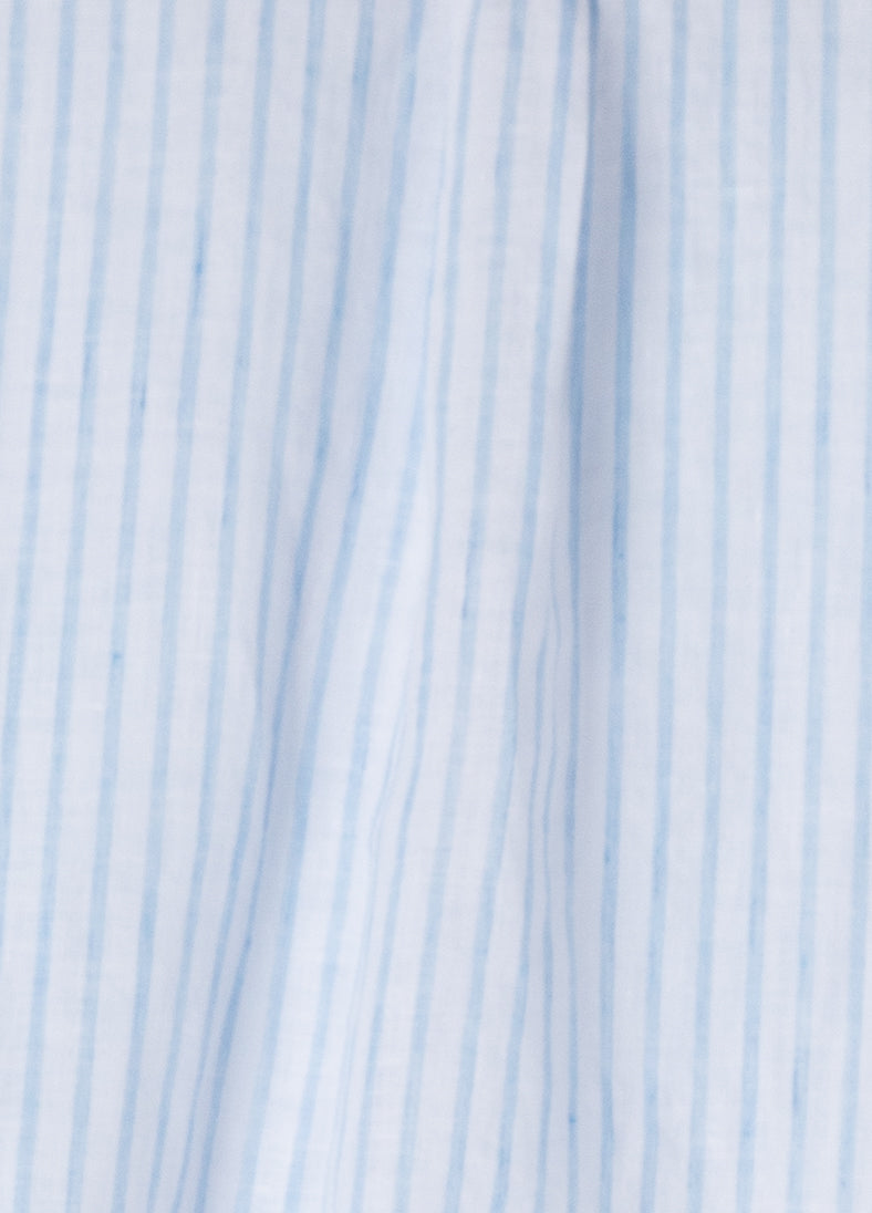 Mao collar linen shirt with light blue stripes