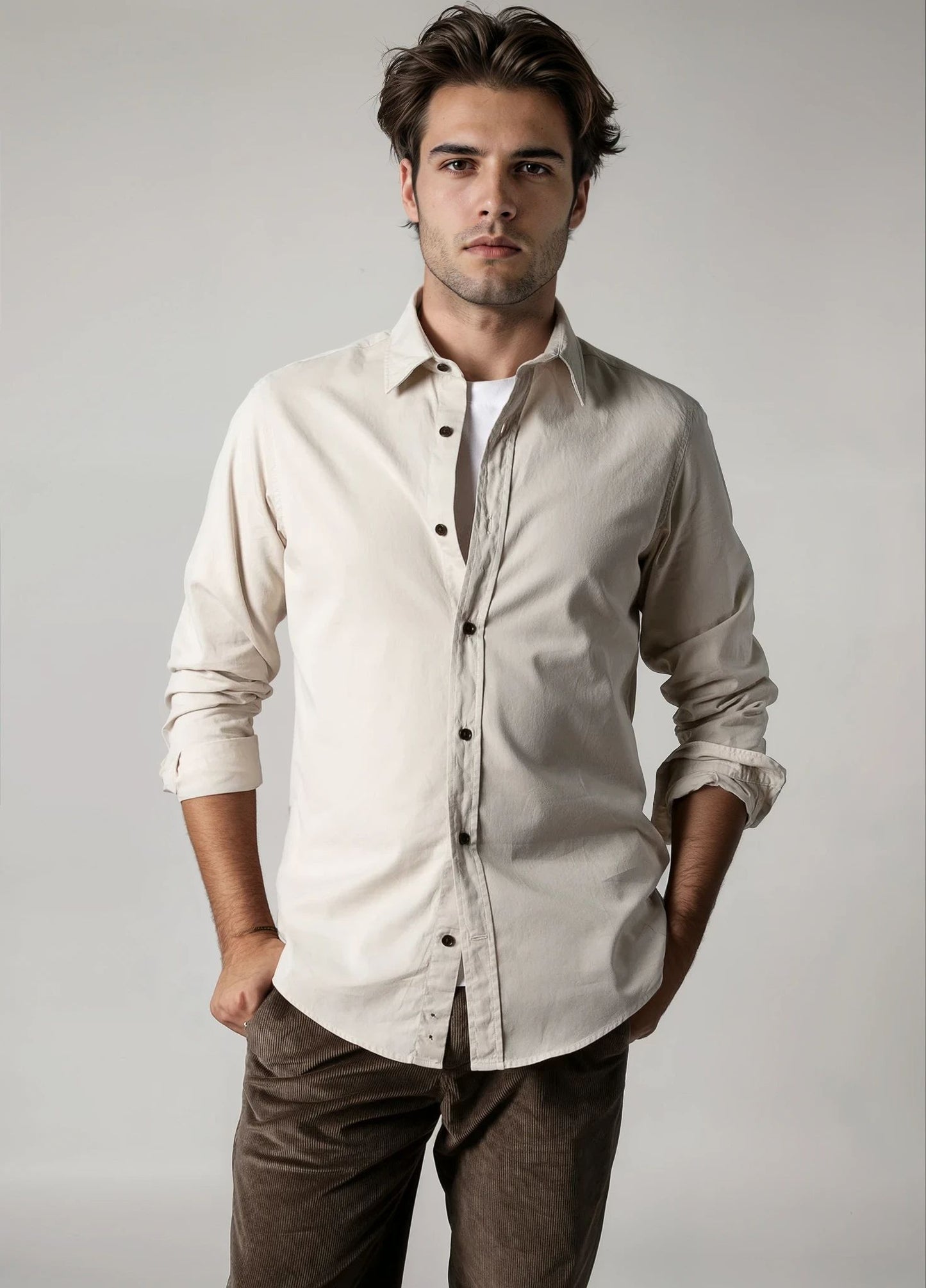 Camisa sport sarga beige