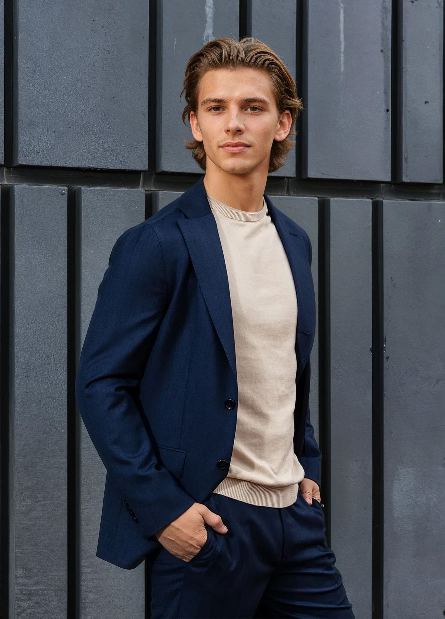 Traje micro textura marino