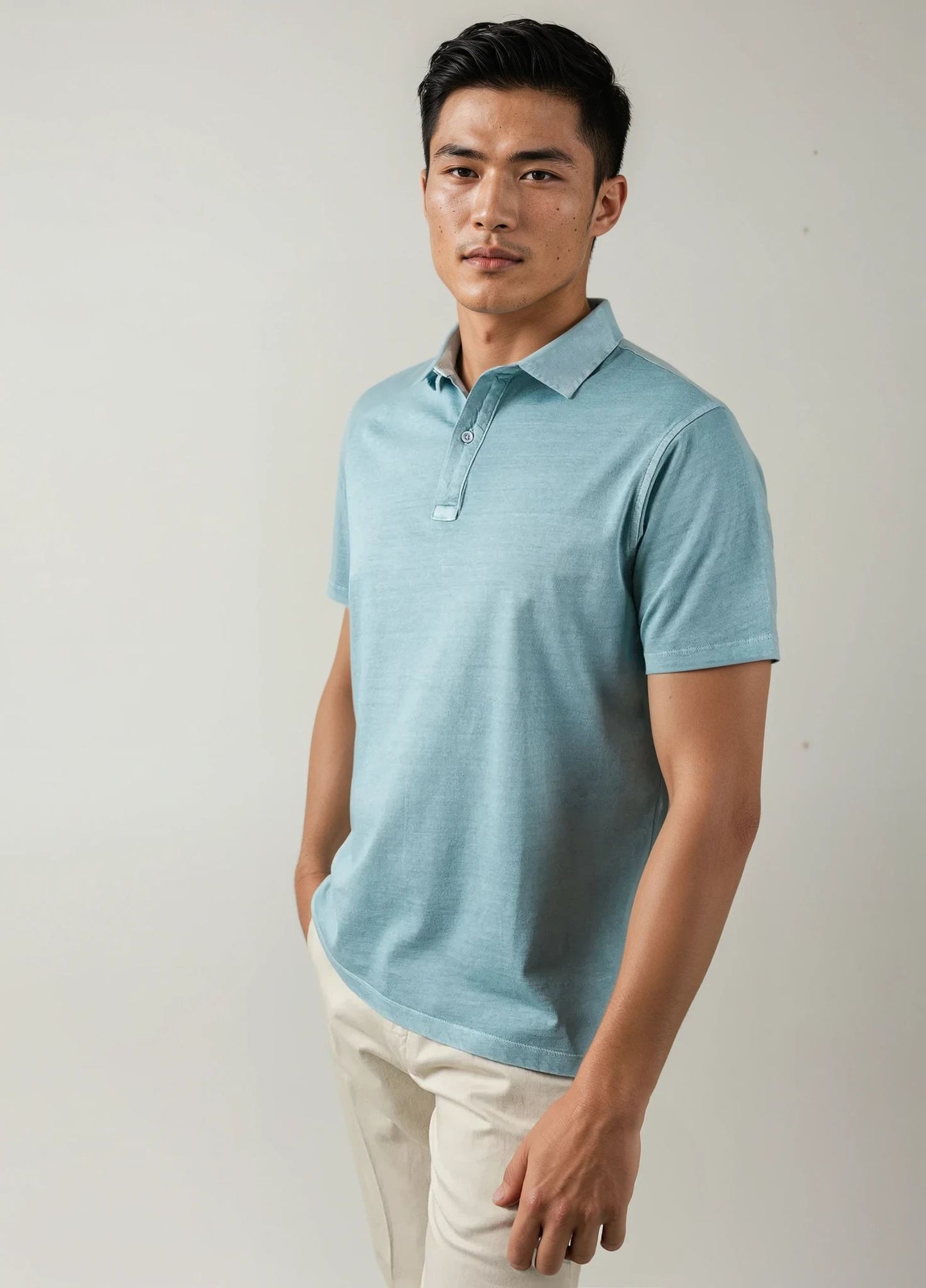 Polo manga corta garment dye petróleo