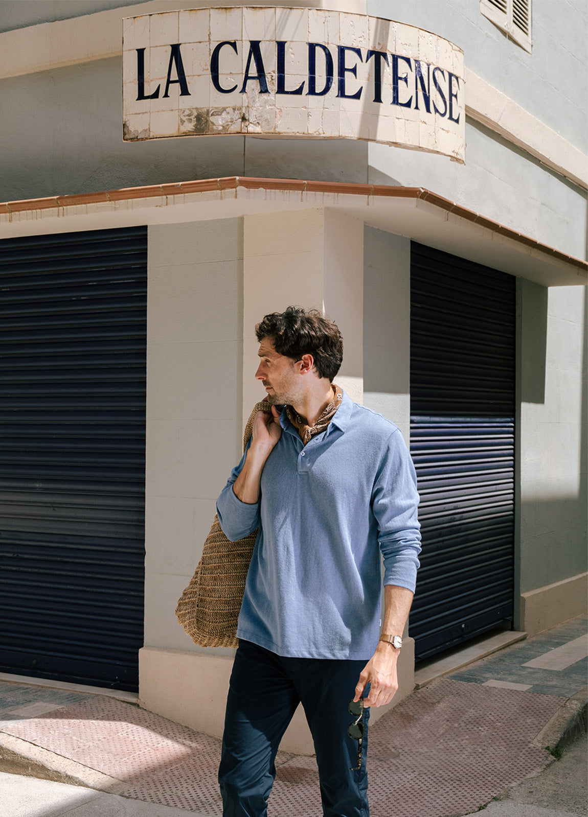 Plain navy long-sleeved polo shirt