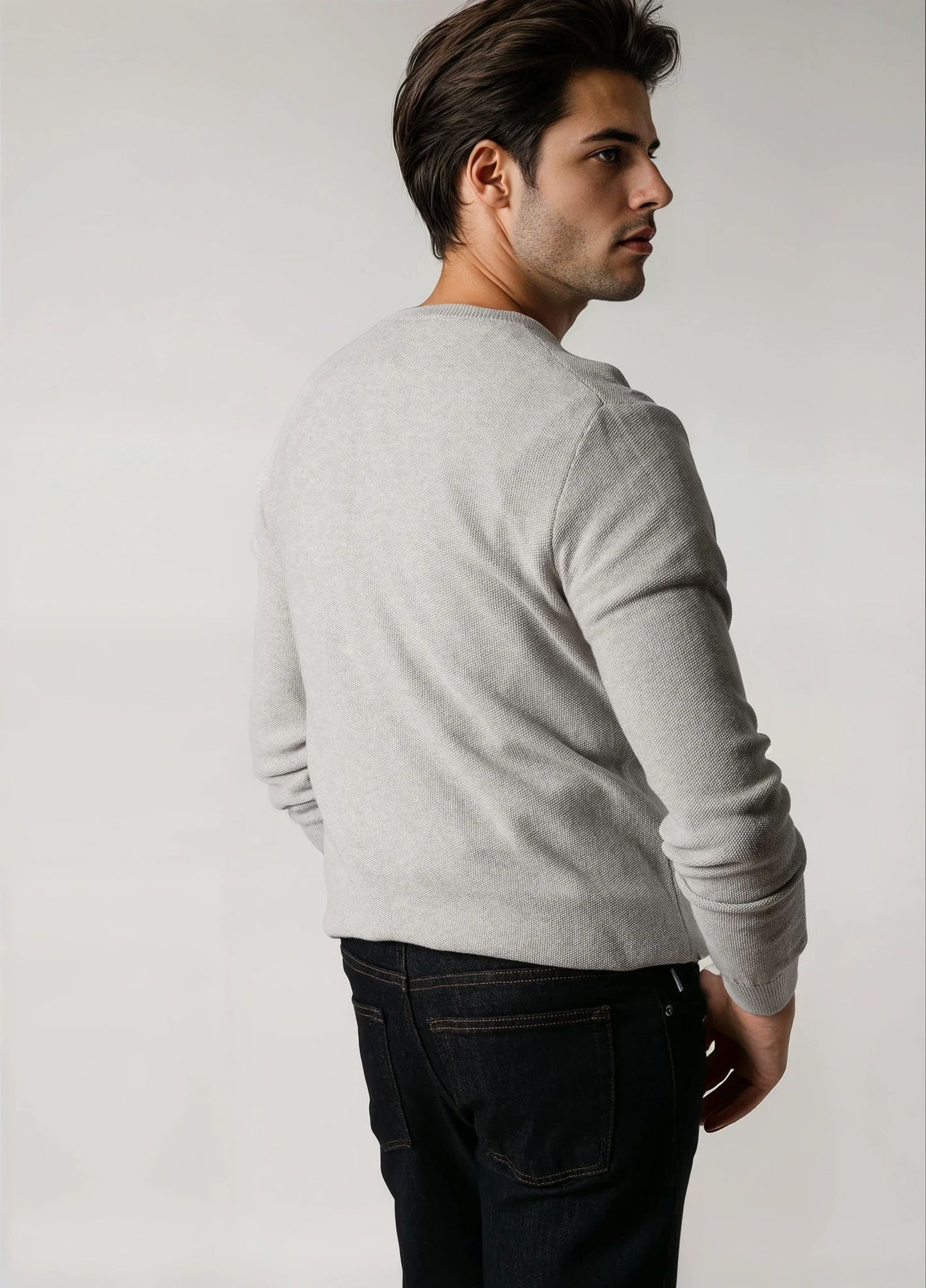 Jersey cuello redondo punto de arroz gris perla