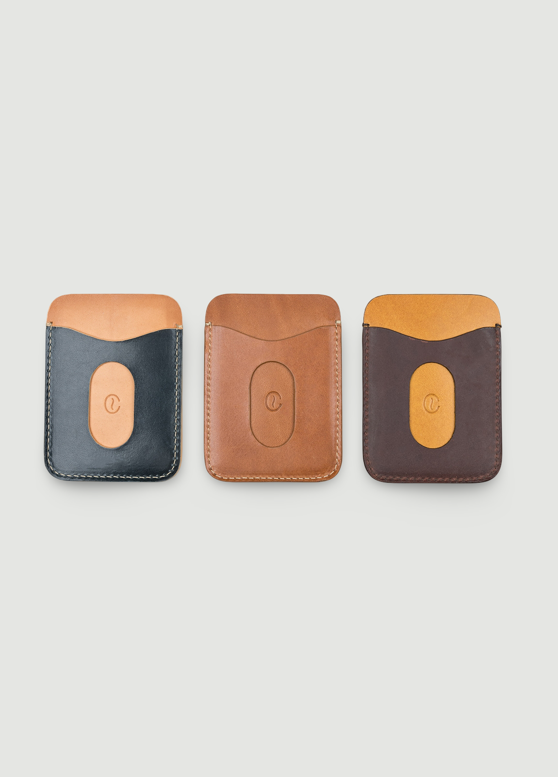 Navy and tan leather card holder