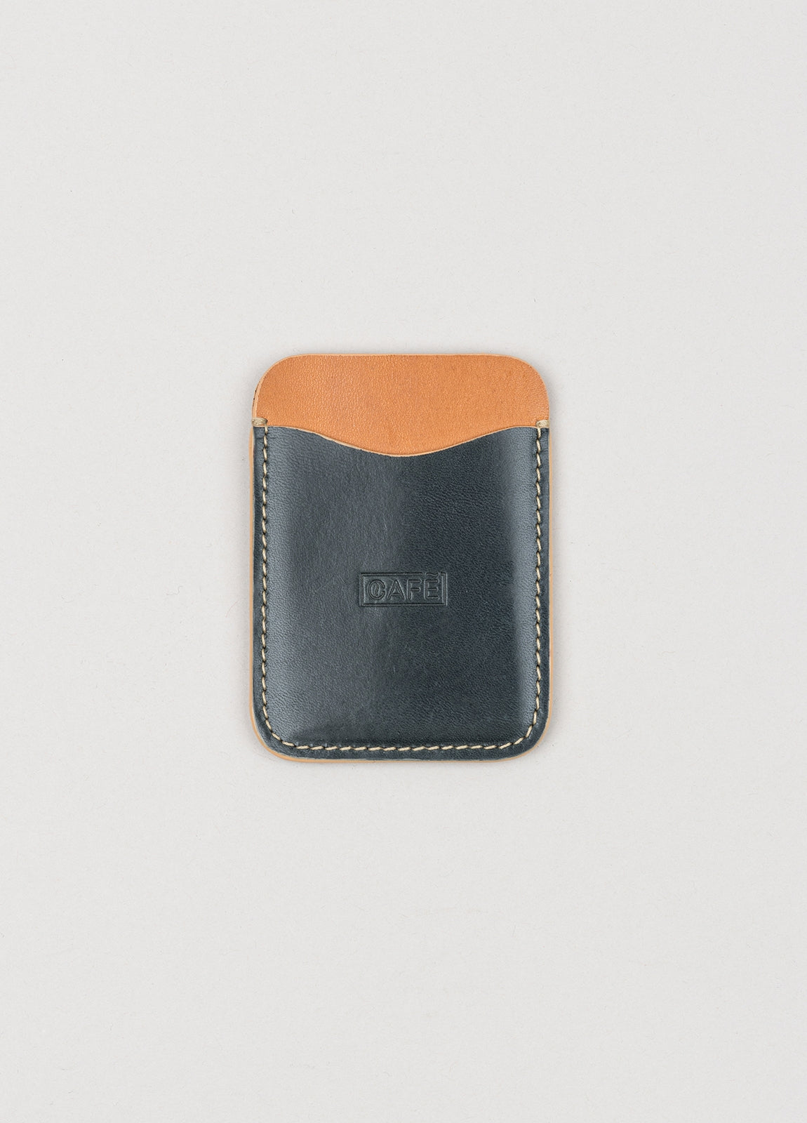 Navy and tan leather card holder