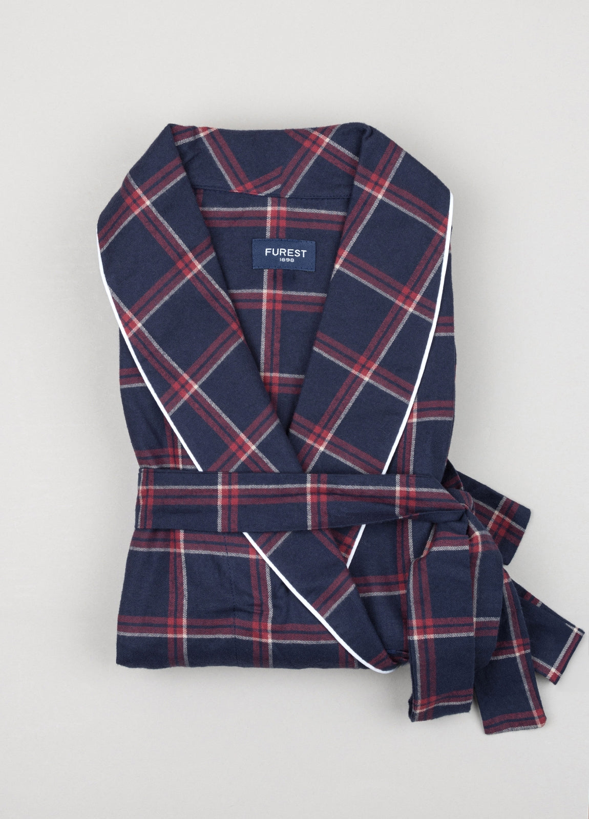 Navy and maroon checked robe