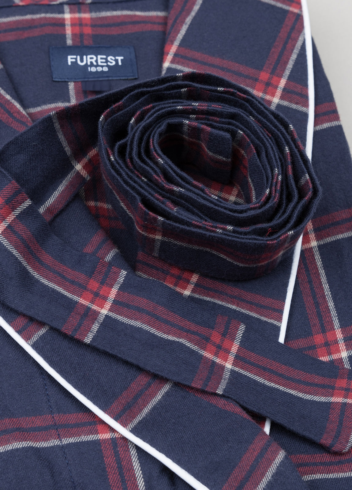 Navy and maroon checked robe