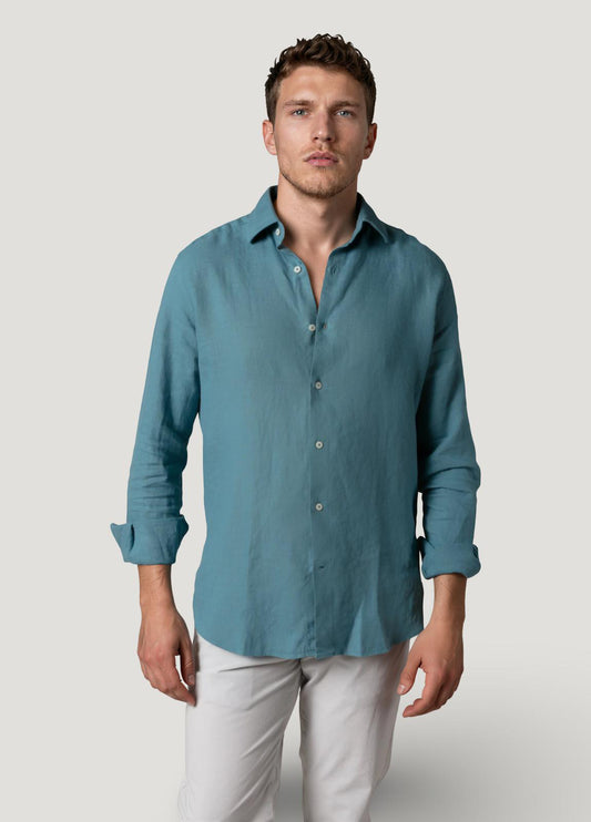 Camisa sport lino petróleo