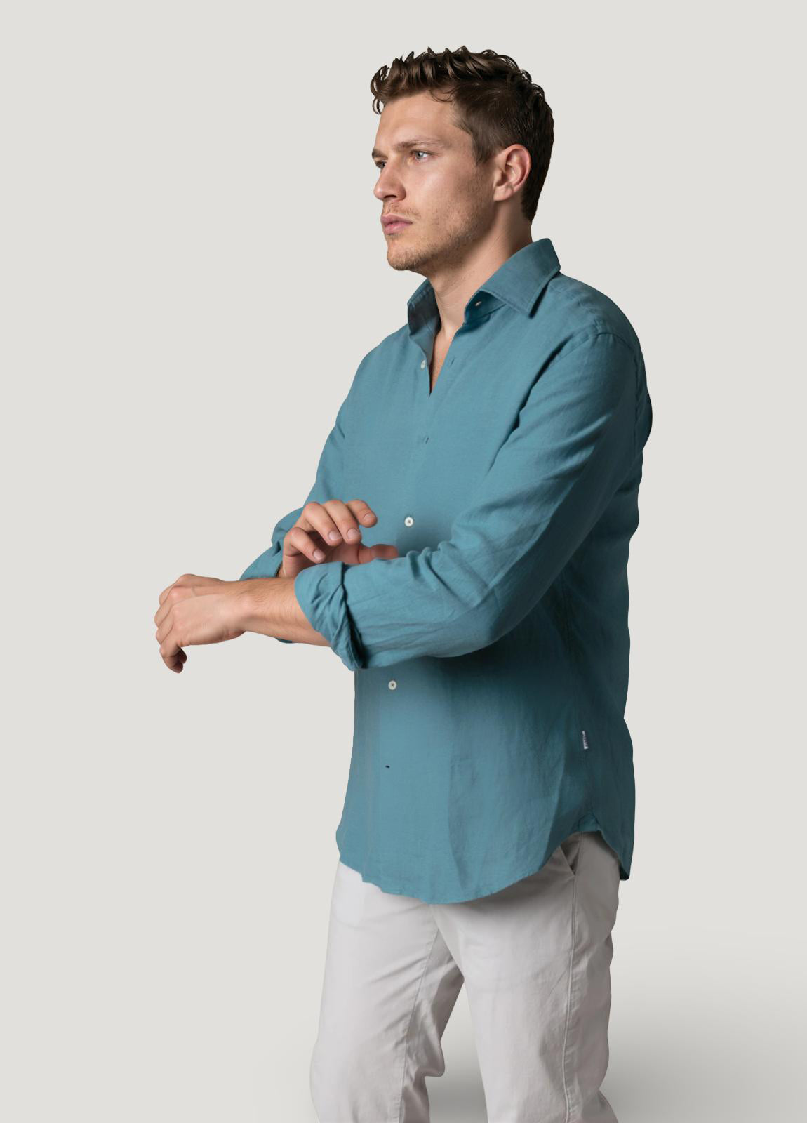 Camisa sport lino petróleo
