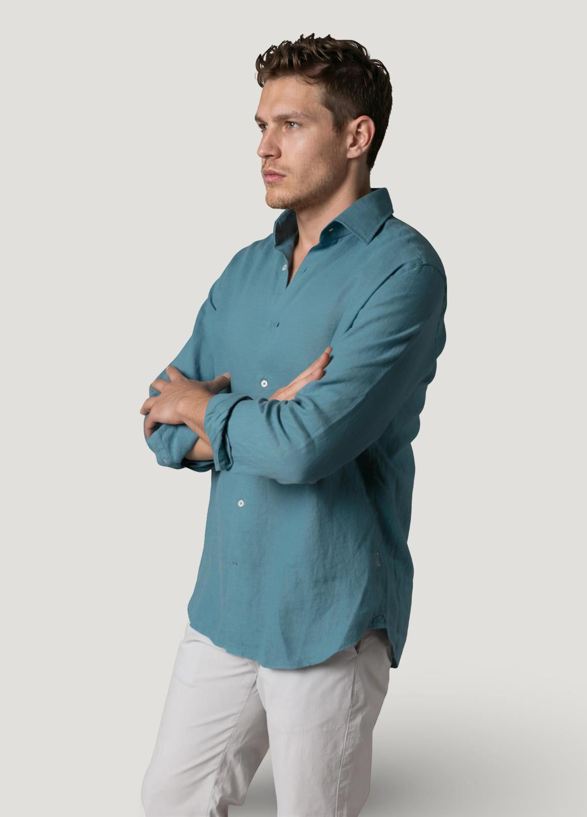 Camisa sport lino petróleo