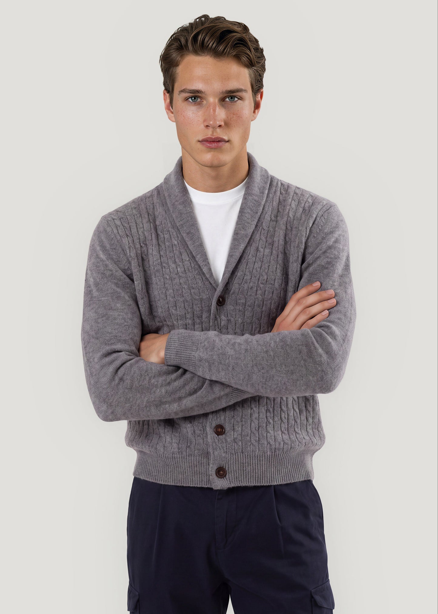 Cardigan jaspeado gris