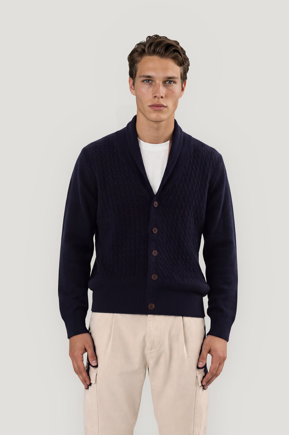 Cardigan jaspeado marino