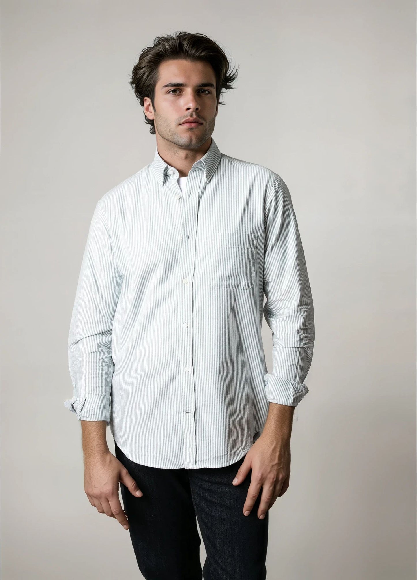 Camisa sport rayas celeste verde