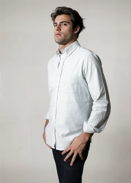 Camisa sport rayas celeste verde