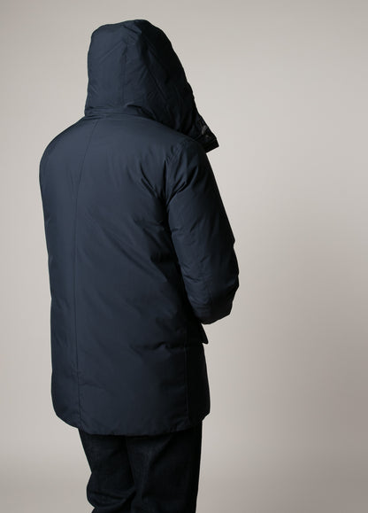 Navy technical parka with hood