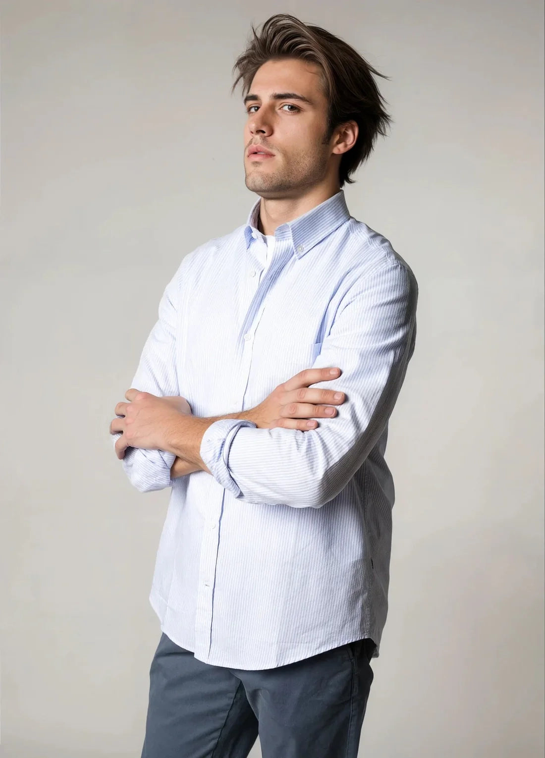 Camisa sport rayas celeste