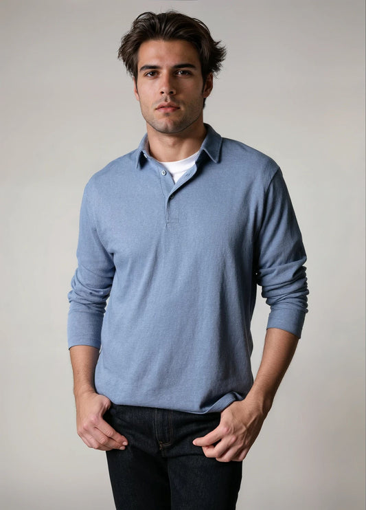 Polo manga larga flamé azul