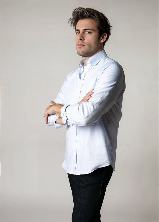 Camisa sport pin point celeste