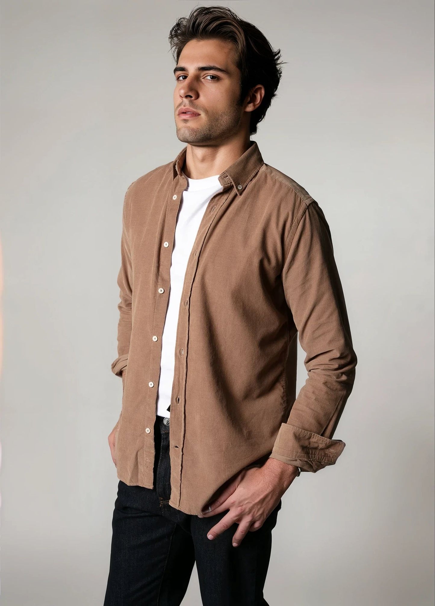 Camisa sport micro pana tostado