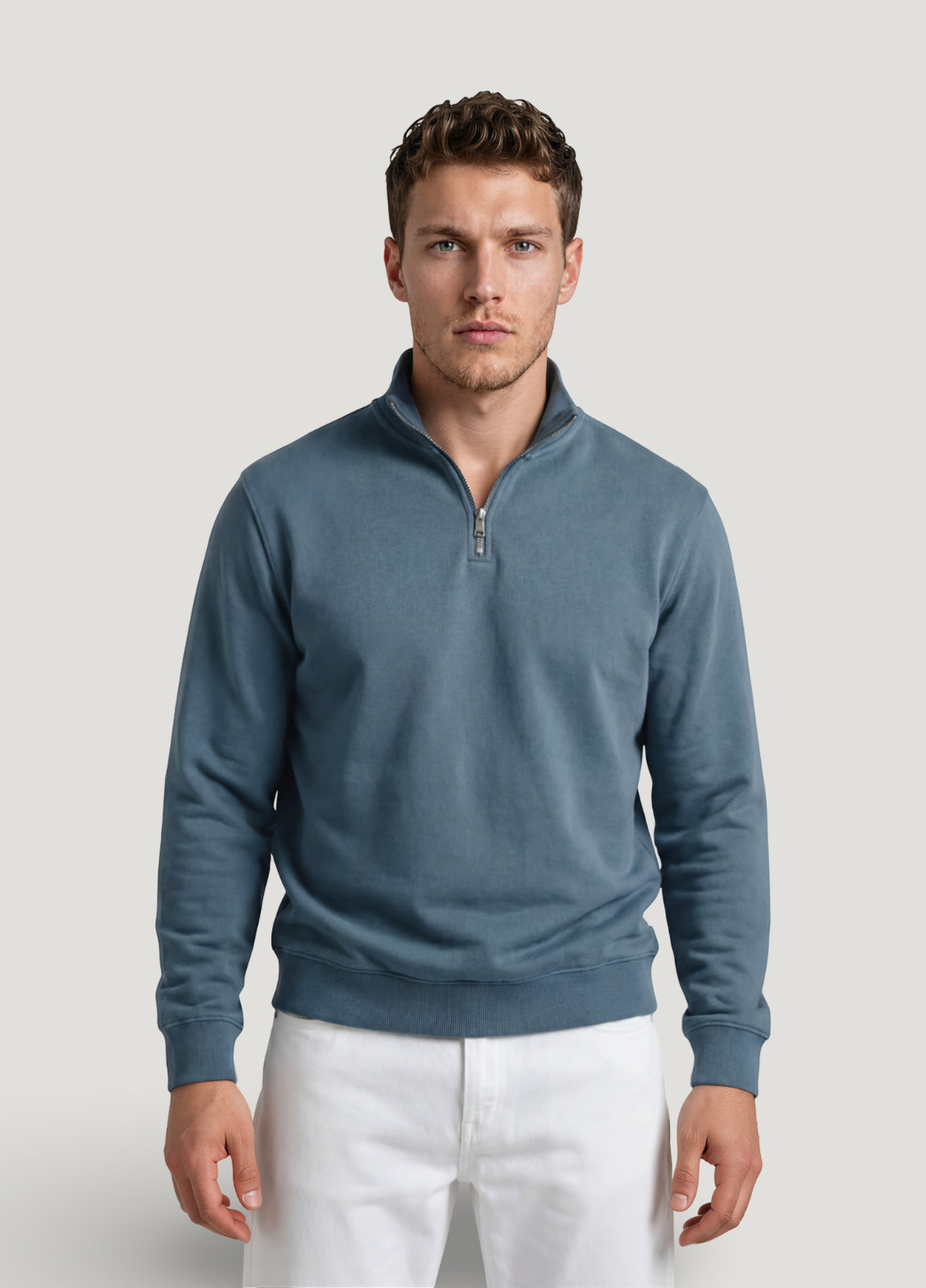 Sudadera cuello zip petróleo