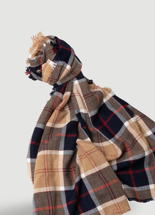 Bufanda cuadros marino y tostado