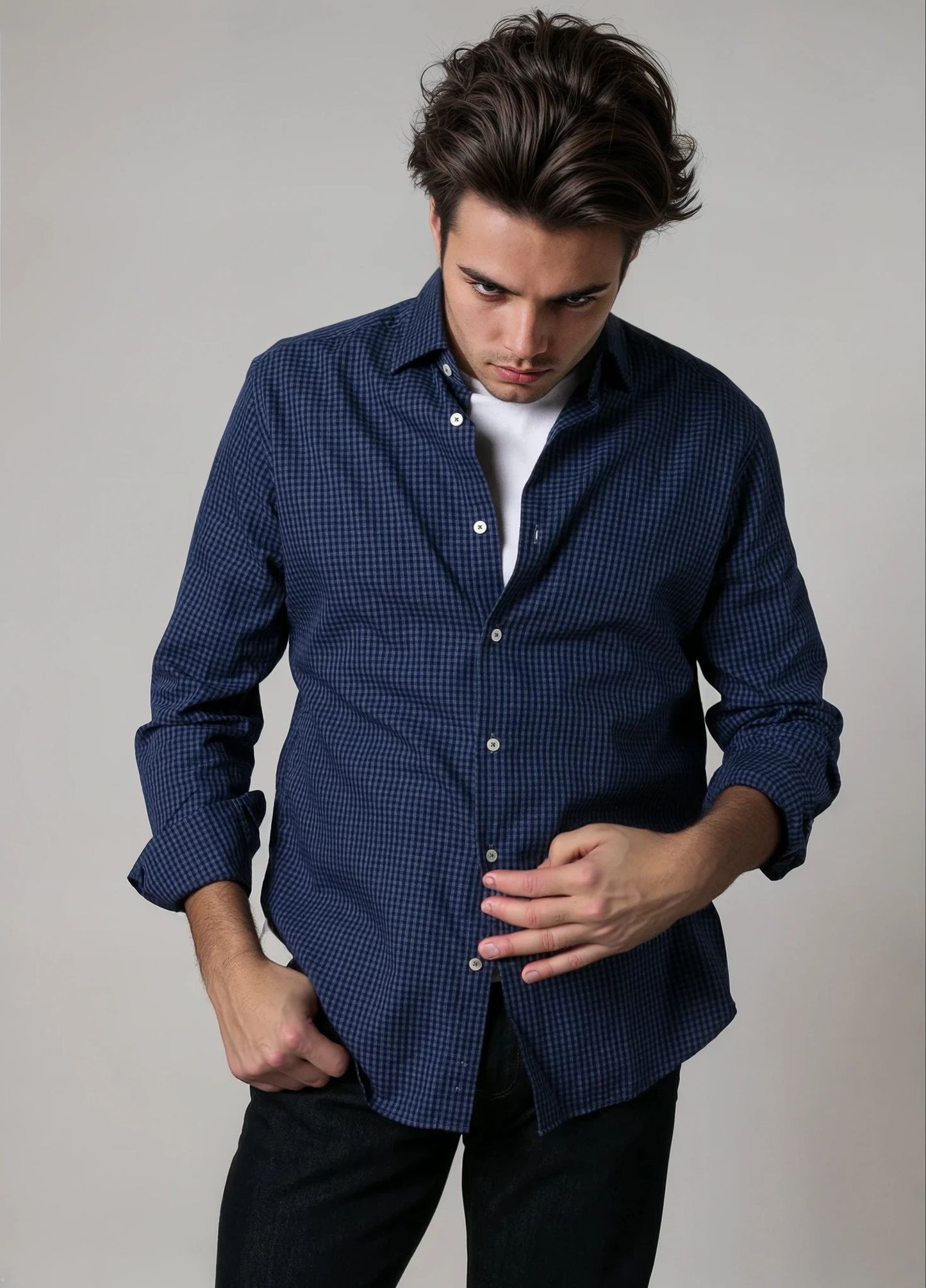 Ink blue checkered sport shirt