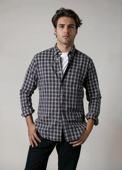 Ink blue checkered sport shirt