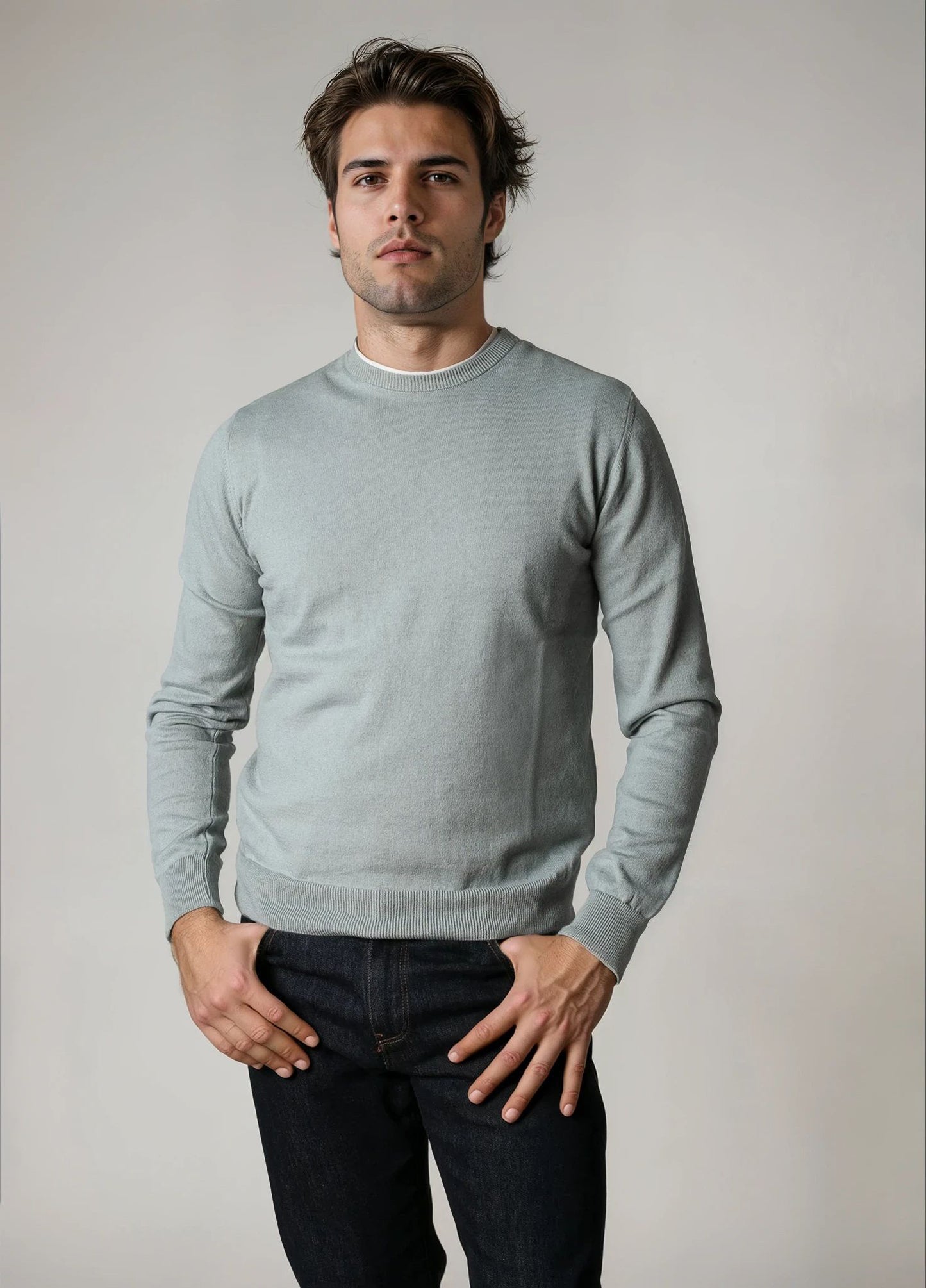 Jersey cuello redondo verde suave